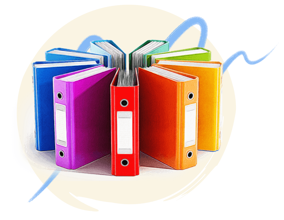 Colorful binders arranged in a circle