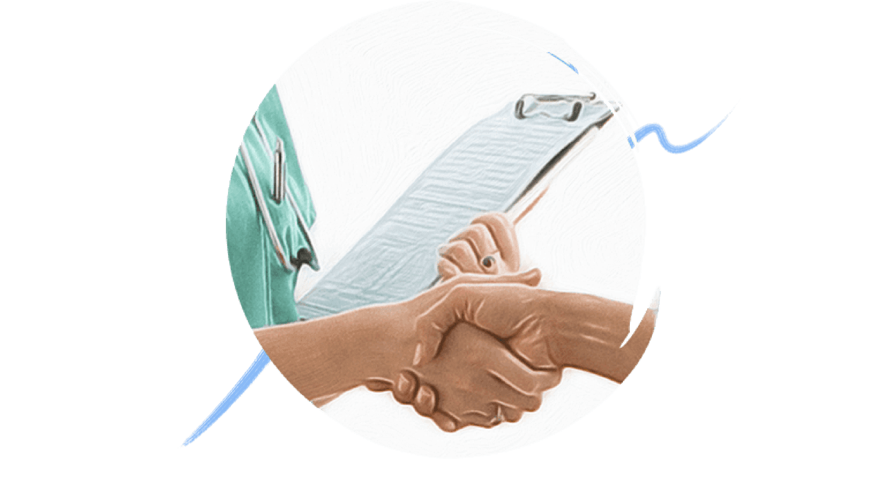 A nurse and a patientshaking hands
