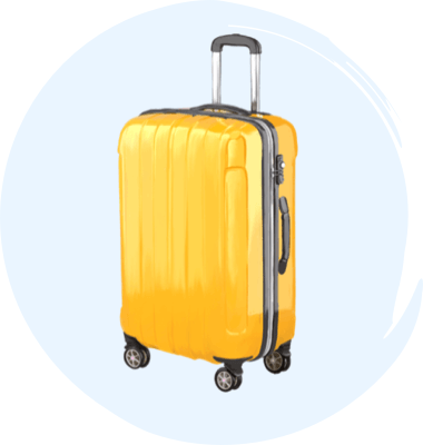 Yellow suitcase on wheels