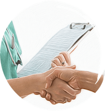 A nurse and a patient shaking hands